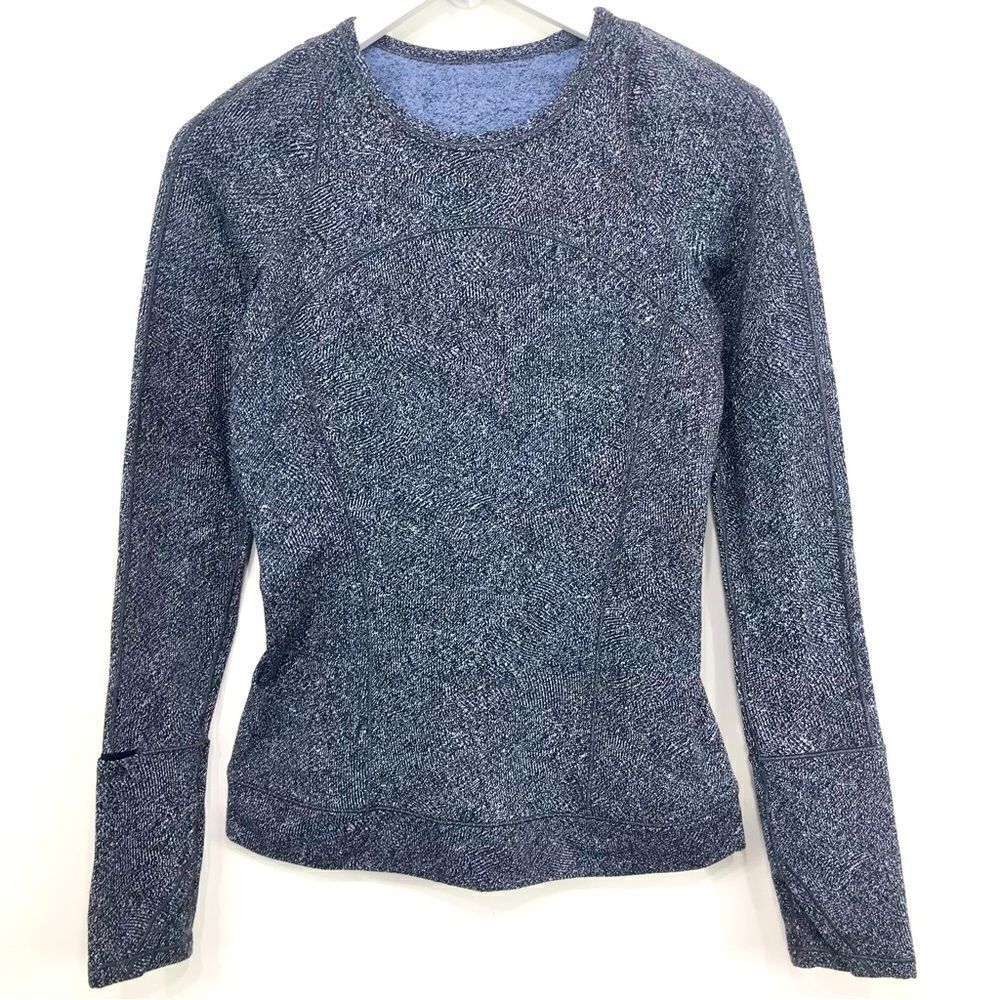 Lululemon Runderful Rulu Jacquard Blue Black Marled Long Sleeve Performance Top